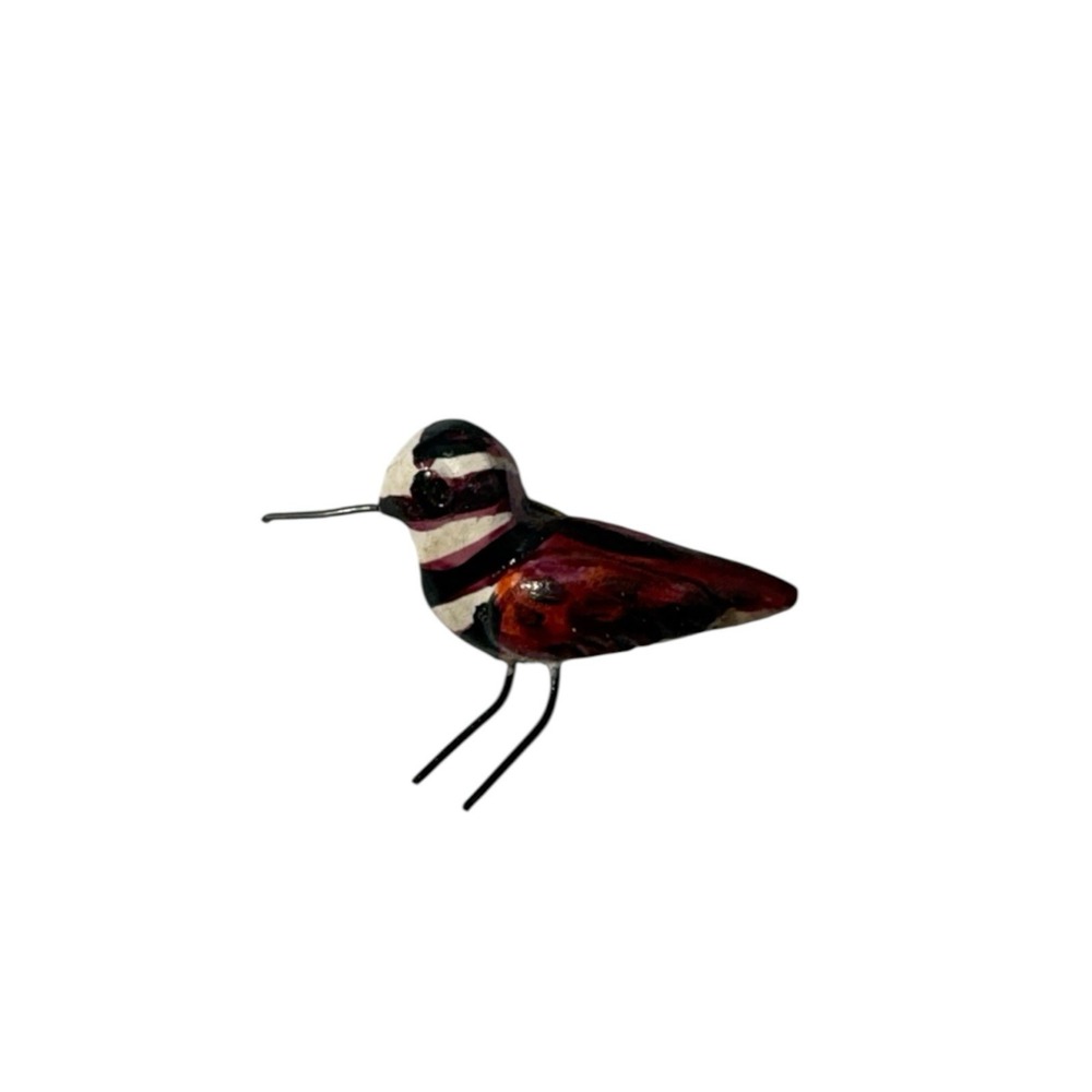 Vintage Handmade Painted Brown White Sandpiper Dunlin Bird Brooch Pin